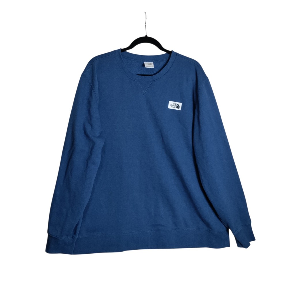 The North Face Mens XXL Blue Crewneck Sweatshirt Logo Patch Pullover Regular Fit